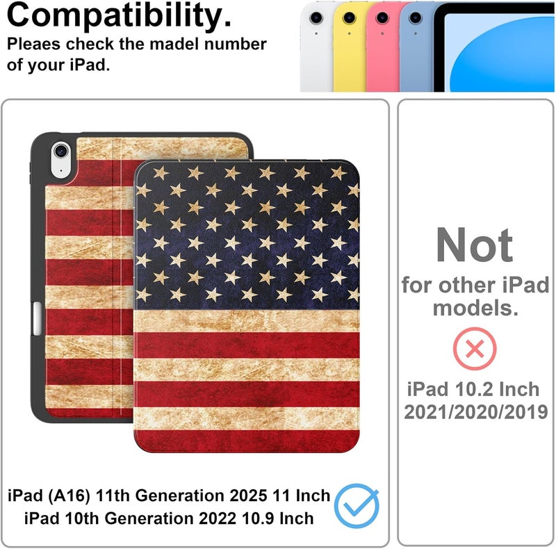 Supveco Case for iPad (A16) 11th Generation 11 inch (2025),iPad 10th Generation 10.9 inch (2022) with Pencil Holder-[Auto Wake/Sleep],Premium Folio Stand Case with Soft TPU Back Cover-Flag - Image 2